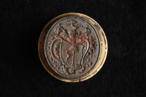 Silver seal stamp with family coat of arms Boonen, seal stamp stamp equipment silver ivory cork, Oval silver seal stamp with