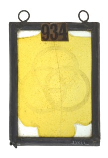 Window hanger, painted glass with three rings, stained glass window pane glasspainting material glass paint lead metal, stained