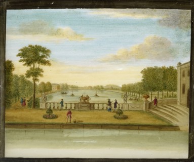 Painted glass plate for perspective box, park with pond, glass plate perspective box glass paint, handpainted Rectangular glass