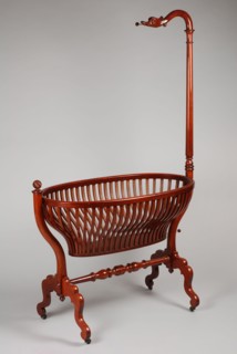Mahogany Biedermeier cradle, cradle bed mahogany oak wood brass iron pockwood wood, Mahogany wood Biedermeier cradle on rocaill