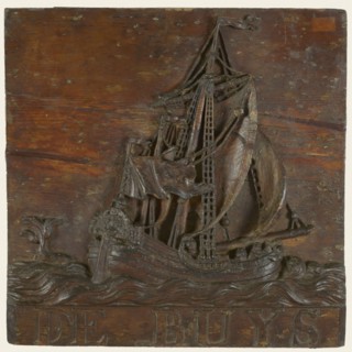 Wooden facade plate with DE BUYS, facade board building part timber, cut Carved wooden facade DE BUYS (cut underneath) harbor