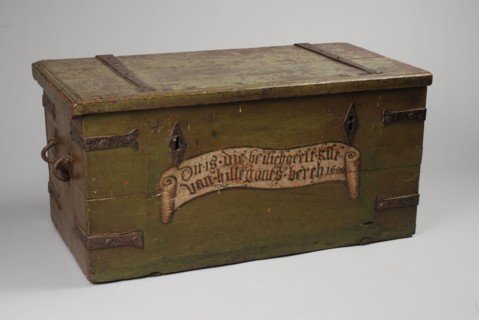 Oak box from the college of the Holy Spirit in Hillegersberg, casket cabinet furniture furniture interior design wood paint iron