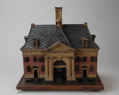 bouwer: W. van Dijk, Scale model Wester Oudehoofdpoort, city gate gate building maquette model zinc paint wood pedestal, Wester
