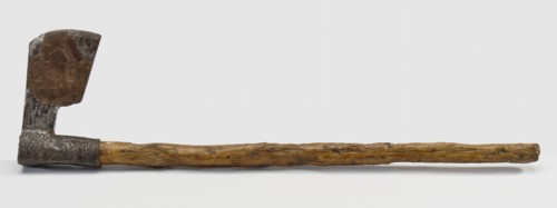 Late medieval side-ax or axle ax with long handle, side ax ax hatchet tool equipment ground find iron metal wood ax head 11.5