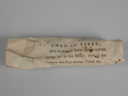 Kardoes SWAM AND TOBACCO, filled with tobacco and pieces of fungus, bag product packaging holder paper ink, textile Cardstock