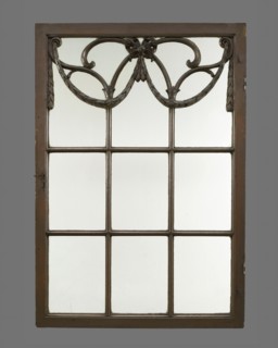Painted and carved wooden window with nine windows, the top three framed with garlands, window window wood paint, d 3.0