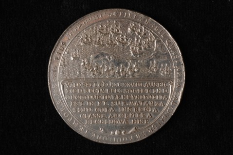 L. van Teylingen, Medal with map of North and South America and on the other side the Dutch fleet in the bay of Matanzas