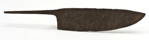 Large work knife for cutting food with curved end of the sting, work knife knife kitchenware soil find iron metal, Large light