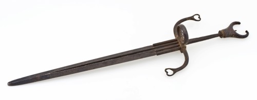 Lefthander in Dutch style with openwork blade and special handle, lefthander dagger knife stabbing weapon fragment soil founding