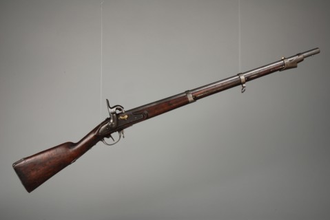 Infantry rifle M1815 nr.1 or percussion gun with ramrod and bayonet of the Rotterdam militia, infantry rifle percussion gun