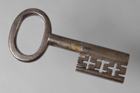 Iron key with oval eye, hollow key handle and cruciform beards in beard, key iron value iron, hand forged Key with oval eye