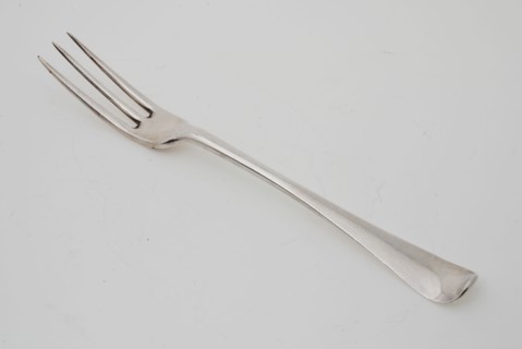 Silversmith: Adam van Goorberg, Nine forks with three teeth, fork cutlery silver, forged Steel three teeth AVG 5 stadskeur Delft