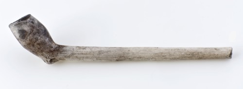 White clay pipe, unnoticed, with smooth handle, clay pipe smoking equipment smoking ground find ceramics pottery, hand molded