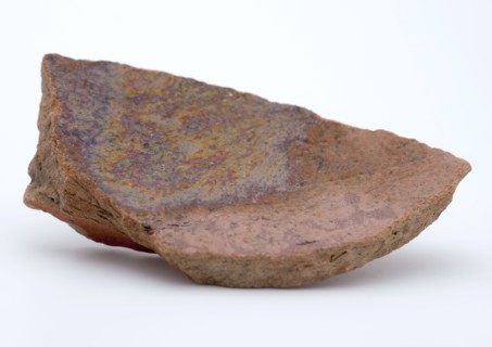 Fragment of red earthenware, partly glazed, fragment crockery holder kitchen utensils earthenware ceramics earthenware glaze