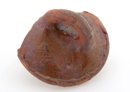 Lid of red earthenware, lying sausage ear, sparingly glazed, lid closure kitchen utensils earthenware ceramic earthenware glaze
