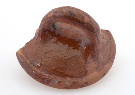 Lid of red earthenware, lying sausage ear, sparingly glazed, lid closure kitchen utensils earthenware ceramics earthenware glaze
