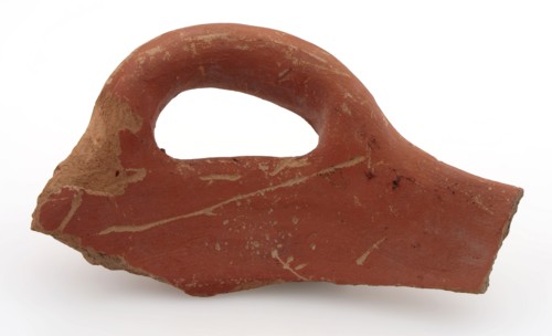 Border fragment of red earthenware with large sausage ear, unglazed, bake pot holder kitchen utensils earthenware ceramics