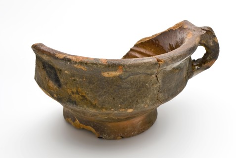 Test on stand ring, round with one ear, red pottery, test stove heating floor found ceramic earthenware glaze lead glaze, ring