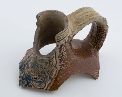 Neck fragment of large Bartmann jug, also called Bellarmine jug, jar, Bartmann juggeware tableware holder soil find ceramic