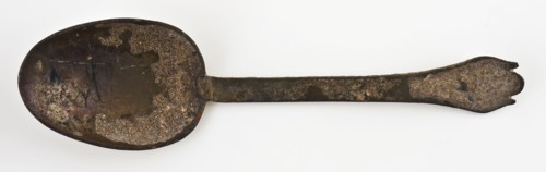 Pewter spoon with oval scoop blade, stem with pied de biche, spoon cutlery soil find metal tin w 4,6, cast Pewter spoon with