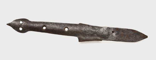 Iron boat hook with straight point, marked, boat hook soil found wrought iron metal, forged Wrought iron boat hook or hook hook