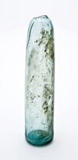 Fragment of soil, body and shoulders of storage bottle, bottle holder soil find glass, hand blown in mold blow Fragment