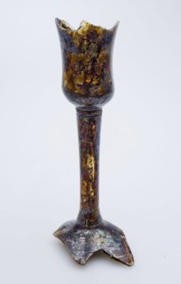 Fragment of foot, trunk and calyx of chalice, drinking glass drinking utensils tableware holder soil find glass, hand-blown