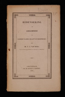 Gartman, de erven H., HALL, Mr. FA. FROM. speech in memory of Gysbert Karel Graaf van Hogendorp, old-print book information form