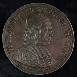 Medal in honor of the fiftieth birthday of Pierre Jurieu, medallion medallion lead metal, bust Pierre Jurieu to the right