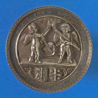 Medal on the 25th wedding of Volckert van Ham and Adriana van Pijlsweert on May 23, 1698, wedding medal medal medal silver, cast