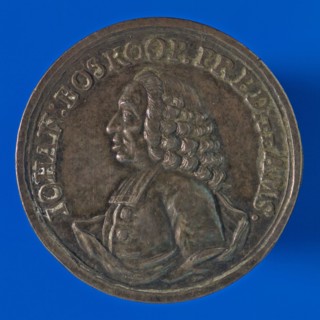 Death certificate on preacher Johan Boskoop, death certificate penning footage silver, minted, bust to the left and edge