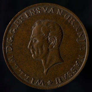 's Rijks Munt, Medal on the inauguration of William I, Prince of Orange, as sovereign prince, sprinkling penny imagery bronze