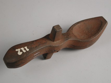 W.M., Two-piece bronze mold for spoon, W M 1820, cast molding tool tools base metal bronze, cast Two-piece bronze mold