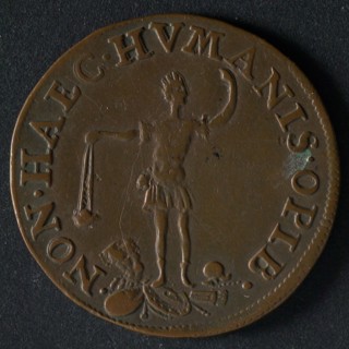 Medal on the high government of the Prince of Orange, penny footage copper, David with crown pendulum in hand tramples weapon