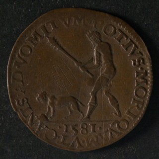 Medal on the renunciation of Philips II, jeton utility medal penny swap copper, man with good day or tomorrow star