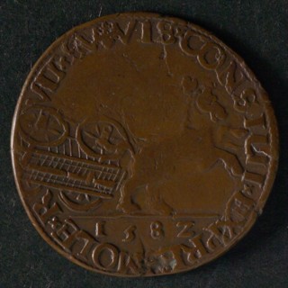Medal on the ambitious plans of Frans van Anjou, jeton utility medal medal exchange copper, car pulled by horse driven by carter