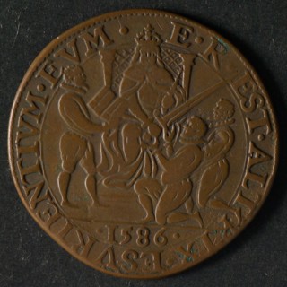 Medal on the help of Leycester, jeton utility medal penny exchange copper, the sword above which in Hebrew Jehovah stands