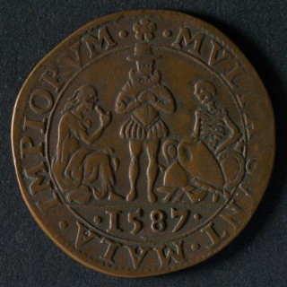 Medal on misery in the Southern Netherlands and prosperity in the Northern Netherlands, penning footage copper, Spaniard