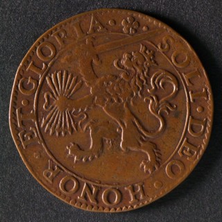 Bill on the victory of Prince Maurits at Turnhout and other war events, jeton utility medal medal exchange copper, crowned Dutch