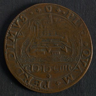 Medal on the surrender of Ostend, jeton utility medal medal exchange buyer, view of city Sluis in cut-off weapon region Utrecht