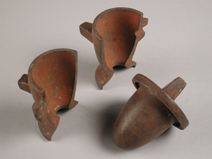Three parts of four-piece bronze mold for salt vessel or small jug, mold casting tool tools equipment base metal bronze, cast