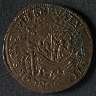 Medal to encourage the Dutch, jeton utility medal medal exchange copper, ship in storm legend: SERVAT. VIGILATIA. CONCORS. MDCVI