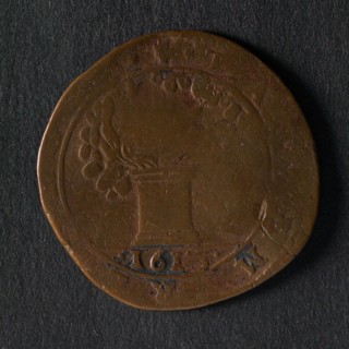 Medal on the religious disputes in Aachen, jeton utility medal medal exchange copper, burning altar of which the flame is