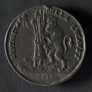 Medal on the appearance of tail star and the peace of Nijmegen, penny statues tin, tail star and other constellations