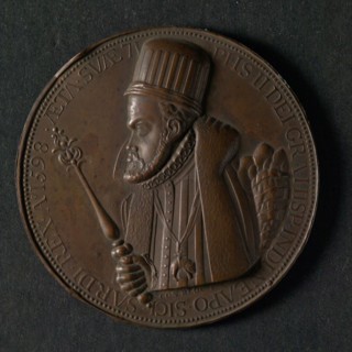 Conrad Block (?), One-sided penny on Philips II of Spain, penning footage copper, bust of Philips II to the left with scepter