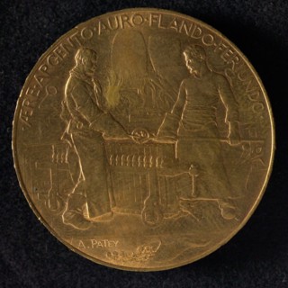 Auguste Patey (1855 - 1930), Gilded bronze medal of the Monnaie in Paris, medallions bronze gold, the Monnaie building: MONNAIE