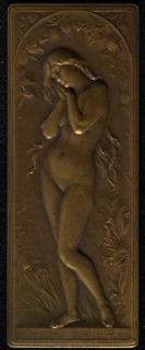 Frédéric Charles Victor Vernon, Plaque on Eve, plaque bronze, Eve standing to the left in an arc-shaped frame. Top branches