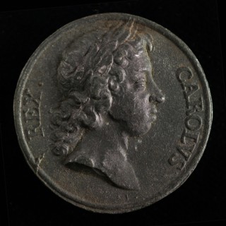 Medal on Karel XI of Sweden, medallions of lead metal, bust of Karel XI from Sweden to the right. Omschrift omschrift: REX