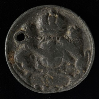Fire service medal of Zwolle, fire brigade penny identification carrier lead metal, Round penny of lead with hole, none Zwolle