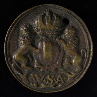 Medal on the fire brigade of Amsterdam, fire brigade penny identification carrier copper, Crowned coat of arms of Amsterdam